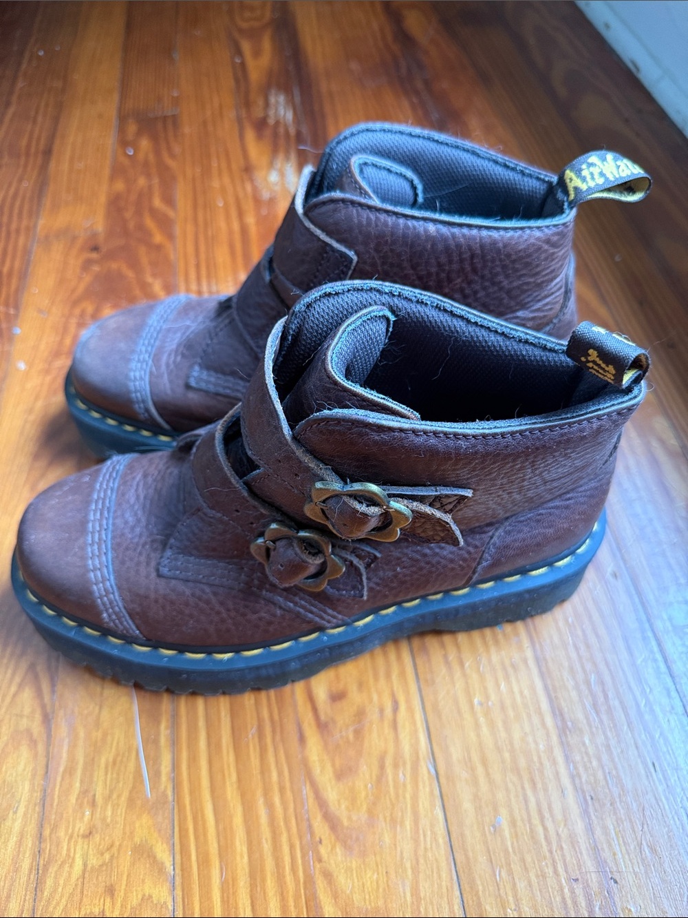 Dr. Martens Women’s Brown Leather Flower-Accent Ankle Boots